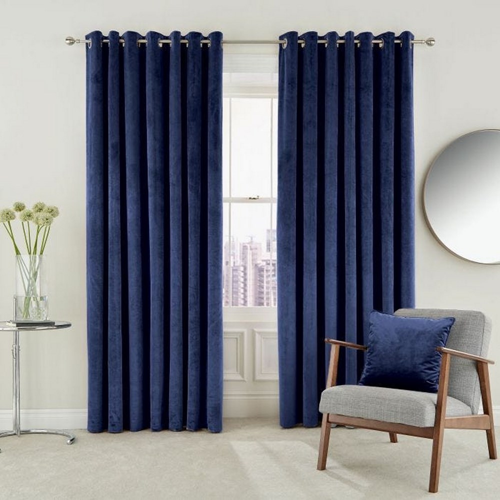 Escala Lined Eyelet Curtains in Electric Blue by Helena Springfield